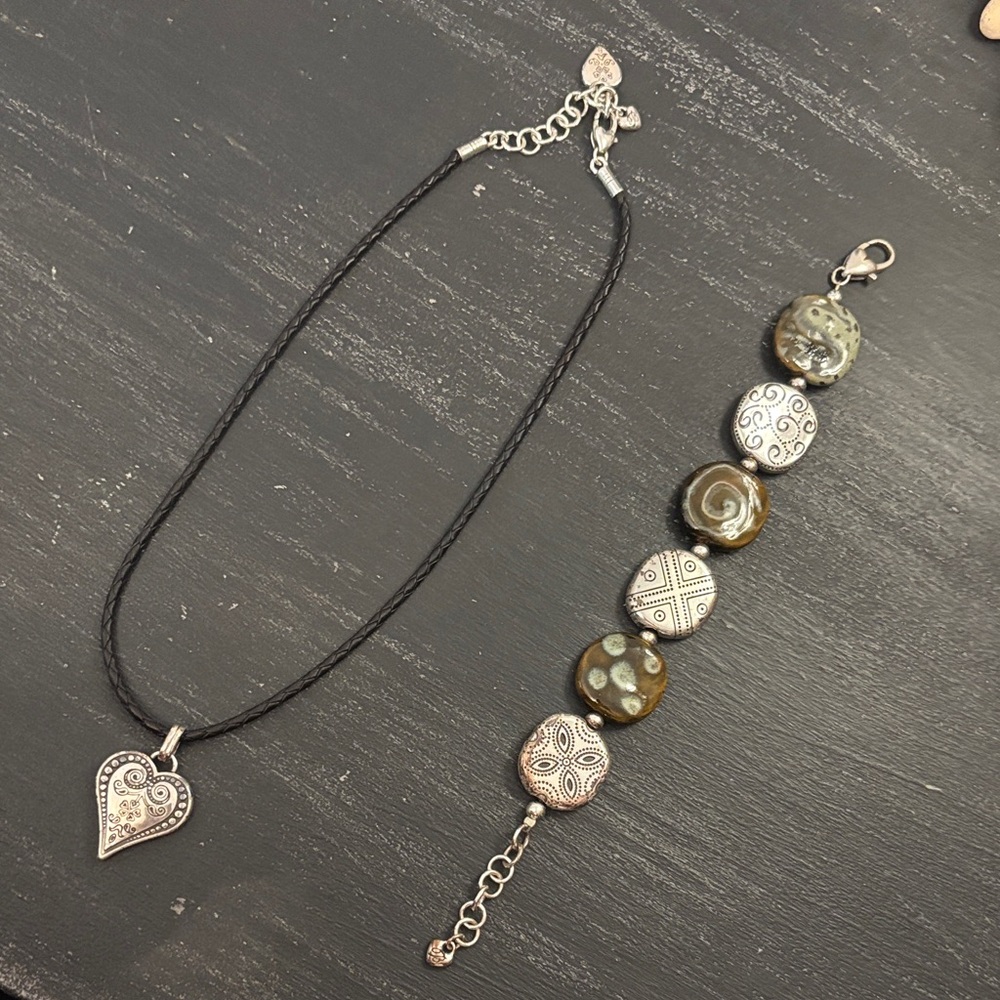 Brighton Black Cord Necklace with Silver Heart Pendant